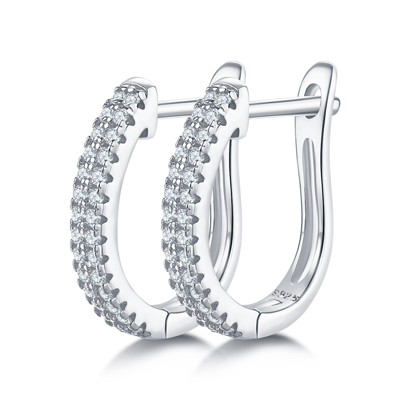 Double Row Half Earrings S925 Silver Moissan Diamond Criolite Grade D 0.28CT K010A