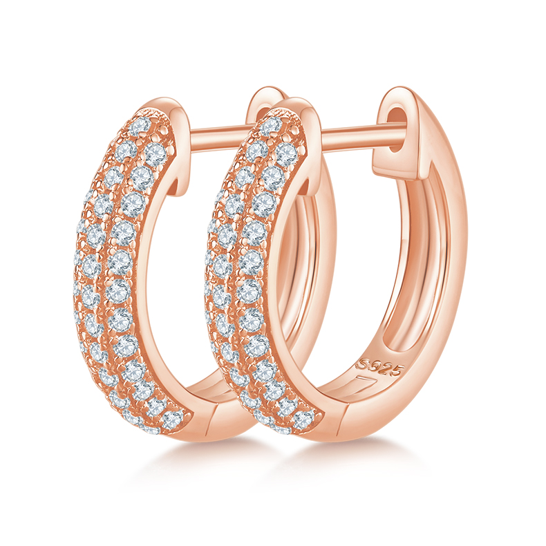 Triple Row to Half Earrings S925 Silver Moissan Diamonds Cretonite Grade D 0.37CT K007A