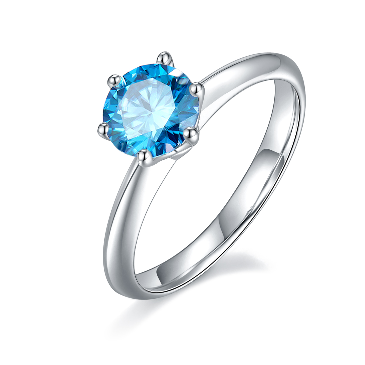 Straight Arm Classic Six Claw TS925 Silver Plated White Gold Moissan Diamond Women's Ring 1 Carat D