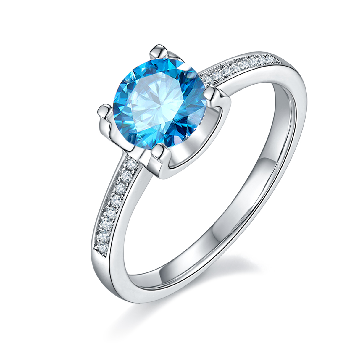 Straight Arm Micropavé Bullhead S925 Silver Plated White Gold Moissan Diamond Women's Ring 1 Carat Grade D