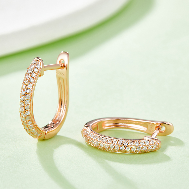 Triple Row to Half Earrings S925 Silver Moissan Diamonds Cretonite Grade D 0.3CT      K006A