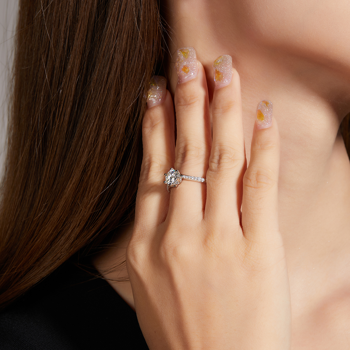 Twisted arm micro-set snowflake S925 silver plated white gold moissanite diamond women's ring 1 carat grade D