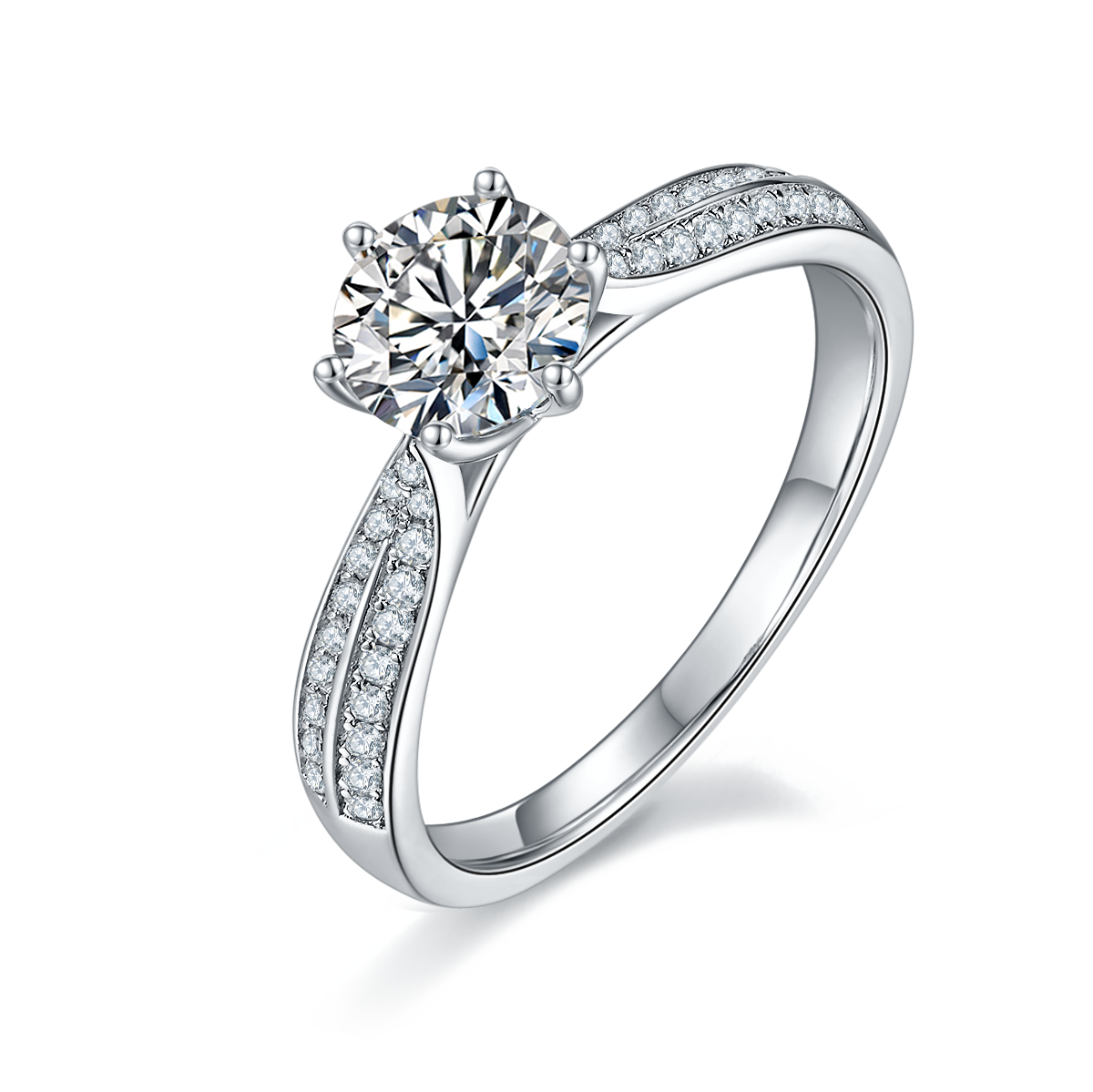 Straight arm micro-set starlight queen S925 silver plated white gold moissanite diamond women's ring 1 carat grade D
