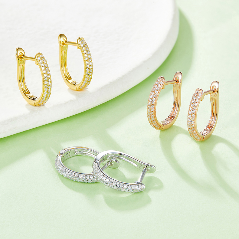 Triple Row to Half Earrings S925 Silver Moissan Diamonds Cretonite Grade D 0.3CT      K006A