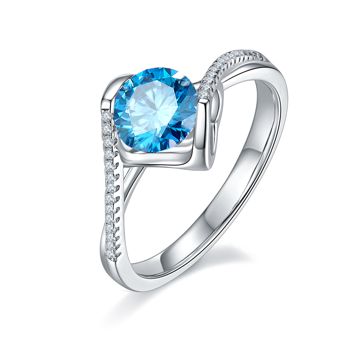 Twisted Arm Micropavé Angel's Kiss S925 Silver Plated White Gold Moissan Diamond Women's Ring 1 Carat Grade D