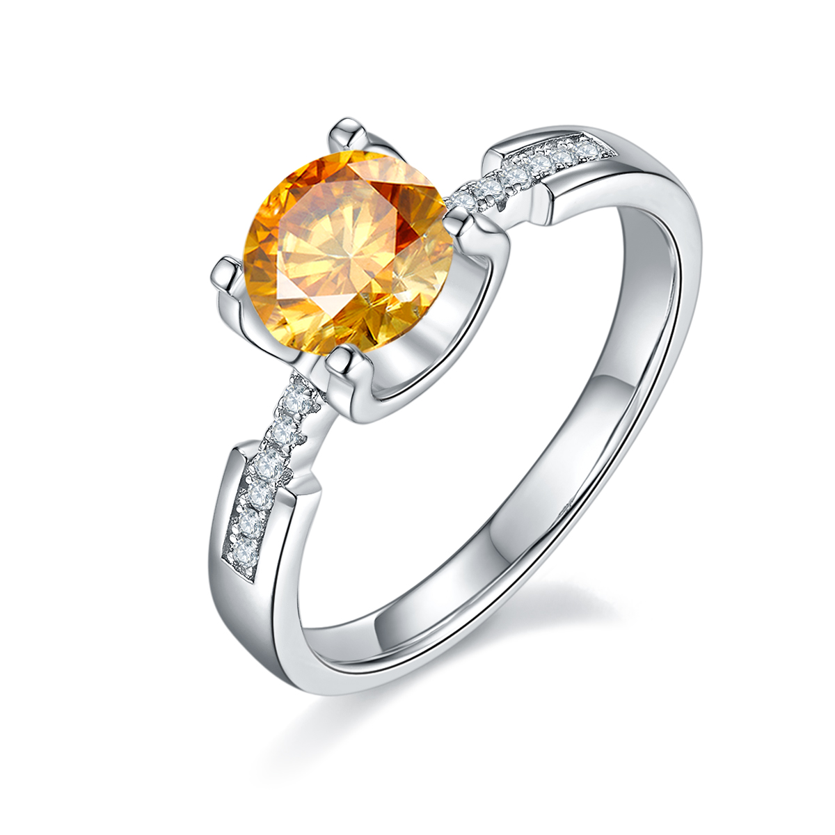 Straight arm micro-set cow head small waist S925 silver plated white gold moissanite diamond women's ring 1 carat D grade