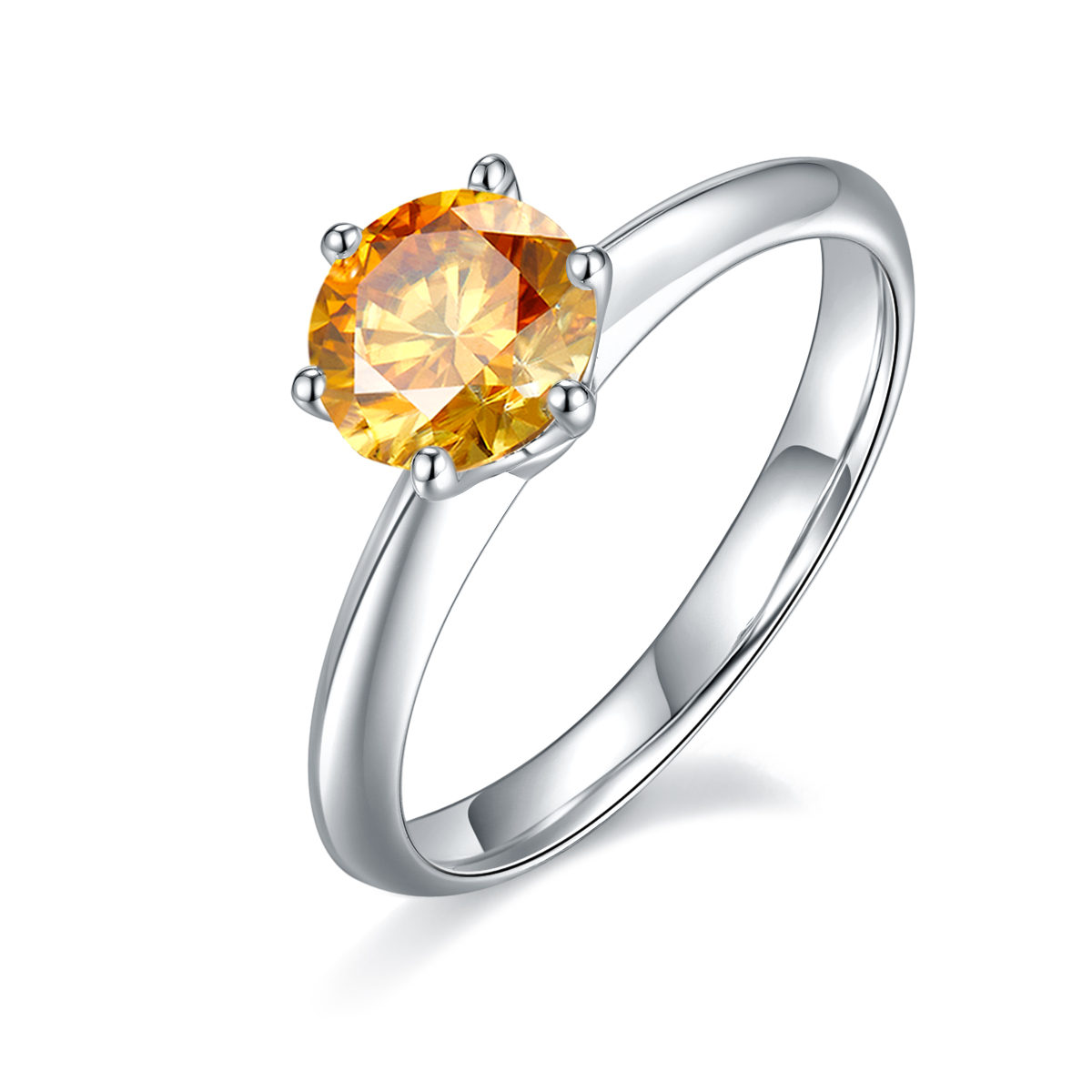 Straight Arm Classic Six Claw TS925 Silver Plated White Gold Moissan Diamond Women's Ring 1 Carat D