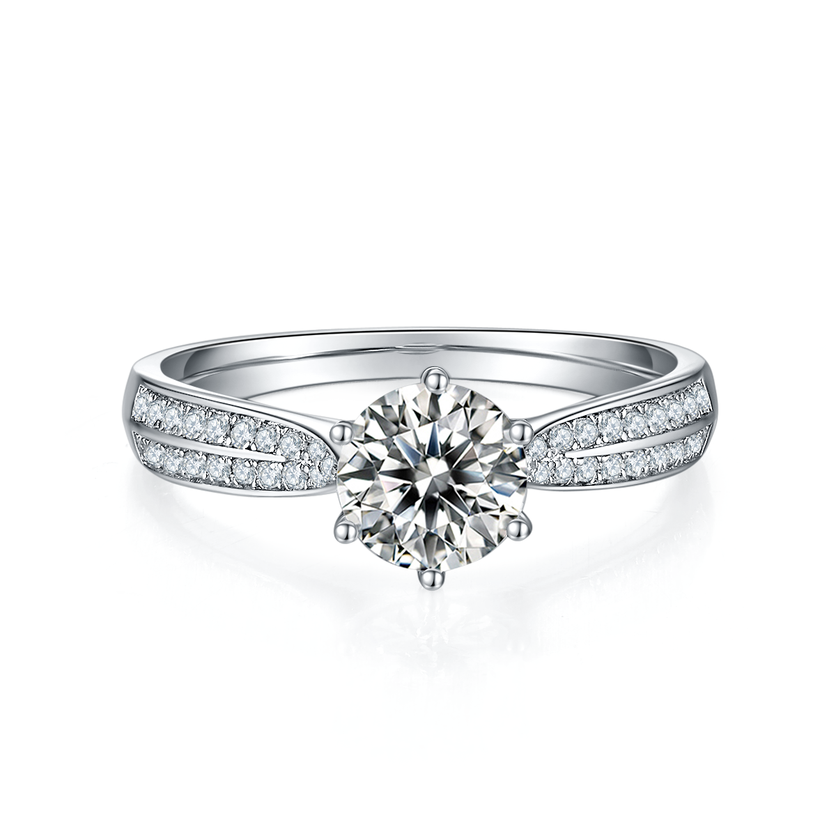 Straight arm micro-set starlight queen S925 silver plated white gold moissanite diamond women's ring 1 carat grade D