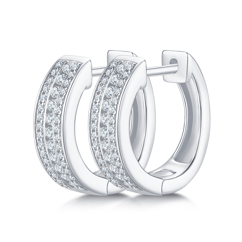 Triple Row to Half Earrings S925 Silver Moissan Diamonds Criolite Grade D 0.37CT K008A