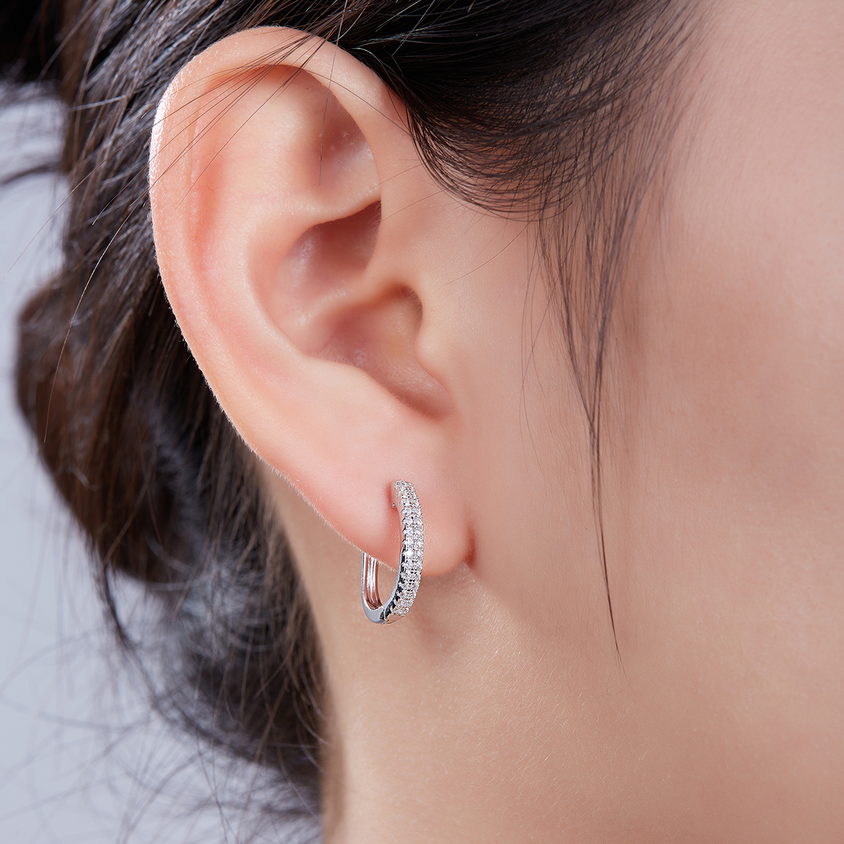 Double Row Half Earrings S925 Silver Moissan Diamond Criolite Grade D 0.28CT  K010A