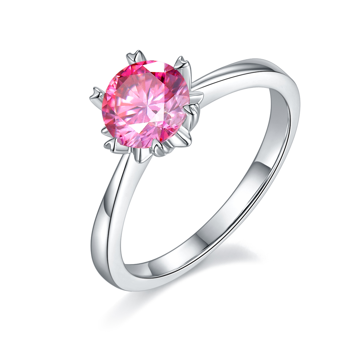 Straight Arm Classic Snowflake S925 Silver Plated White Gold Moissan Diamond Women's Ring 1 Ct D