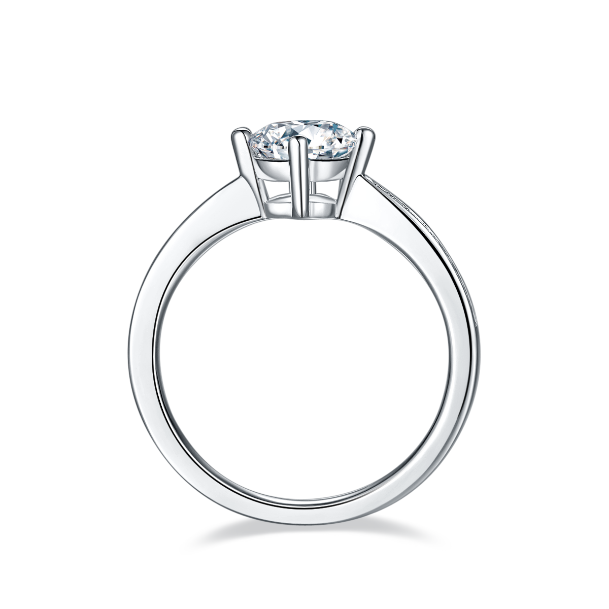 Straight Arm Micropavé Four Prong S925 Silver Plated White Gold Moissan Diamond Women's Ring 1 Carat D