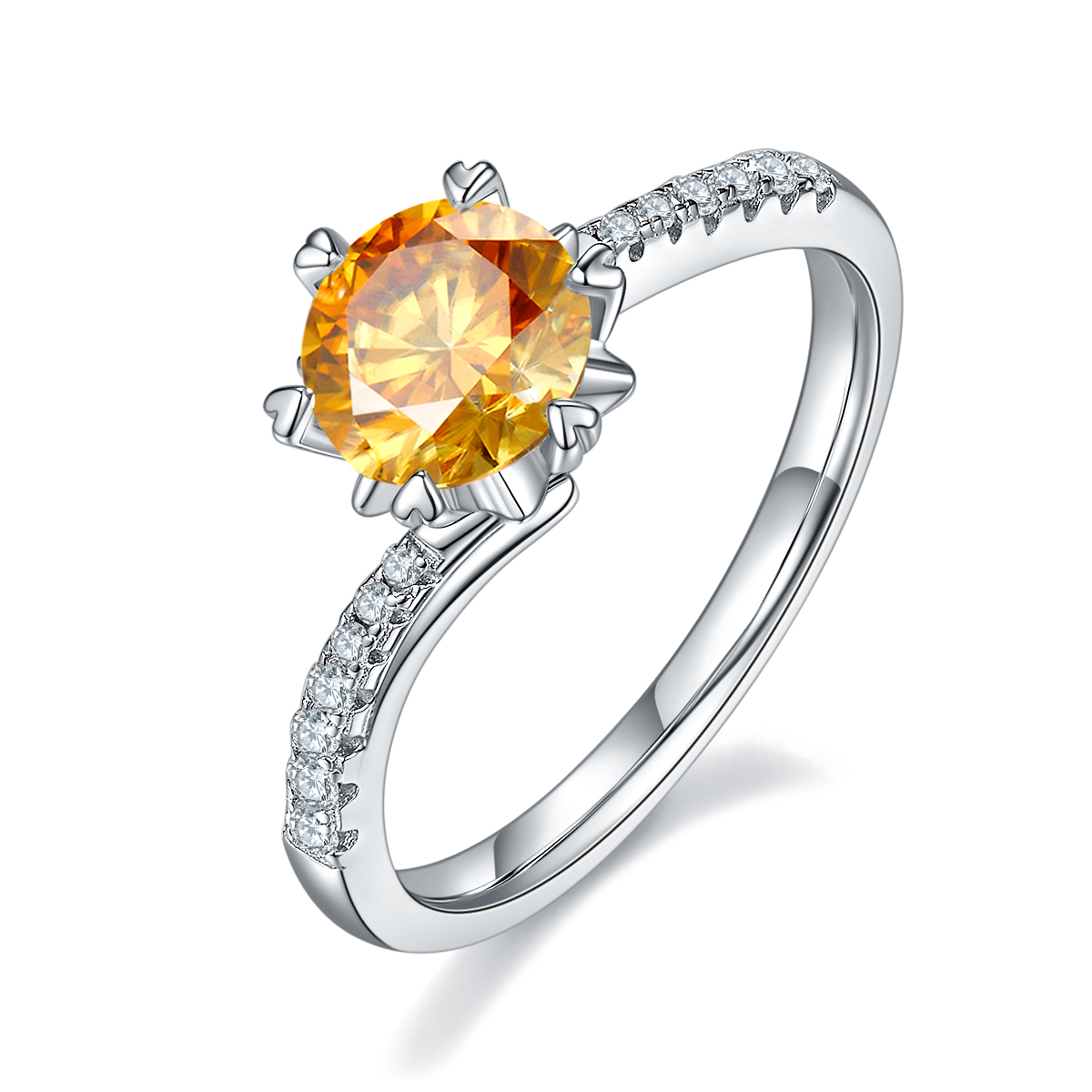 Twisted arm micro-set snowflake S925 silver plated white gold moissanite diamond women's ring 1 carat grade D