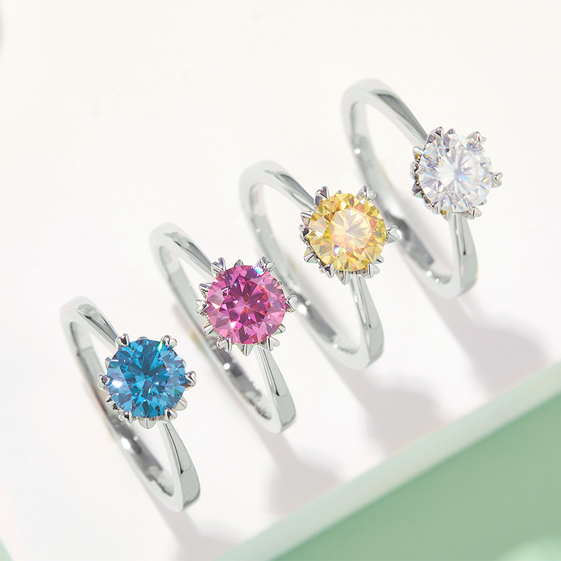 Straight Arm Classic Snowflake S925 Silver Plated White Gold Moissan Diamond Women's Ring 1 Ct D