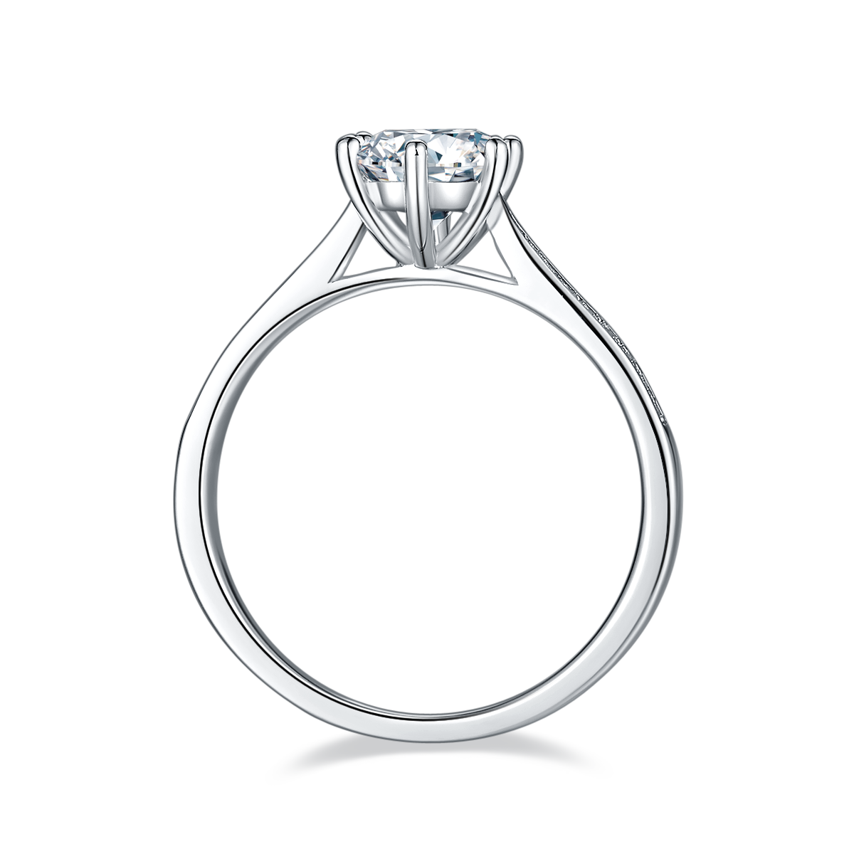 Straight Arm Microset Six Prong S925 White Gold Plated Moissanite Women's Ring 1 ct.