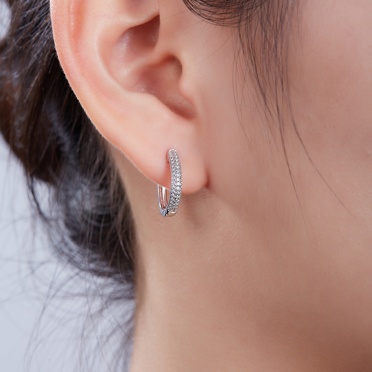 Triple Row to Half Earrings S925 Silver Moissan Diamonds Cretonite Grade D 0.3CT      K006A