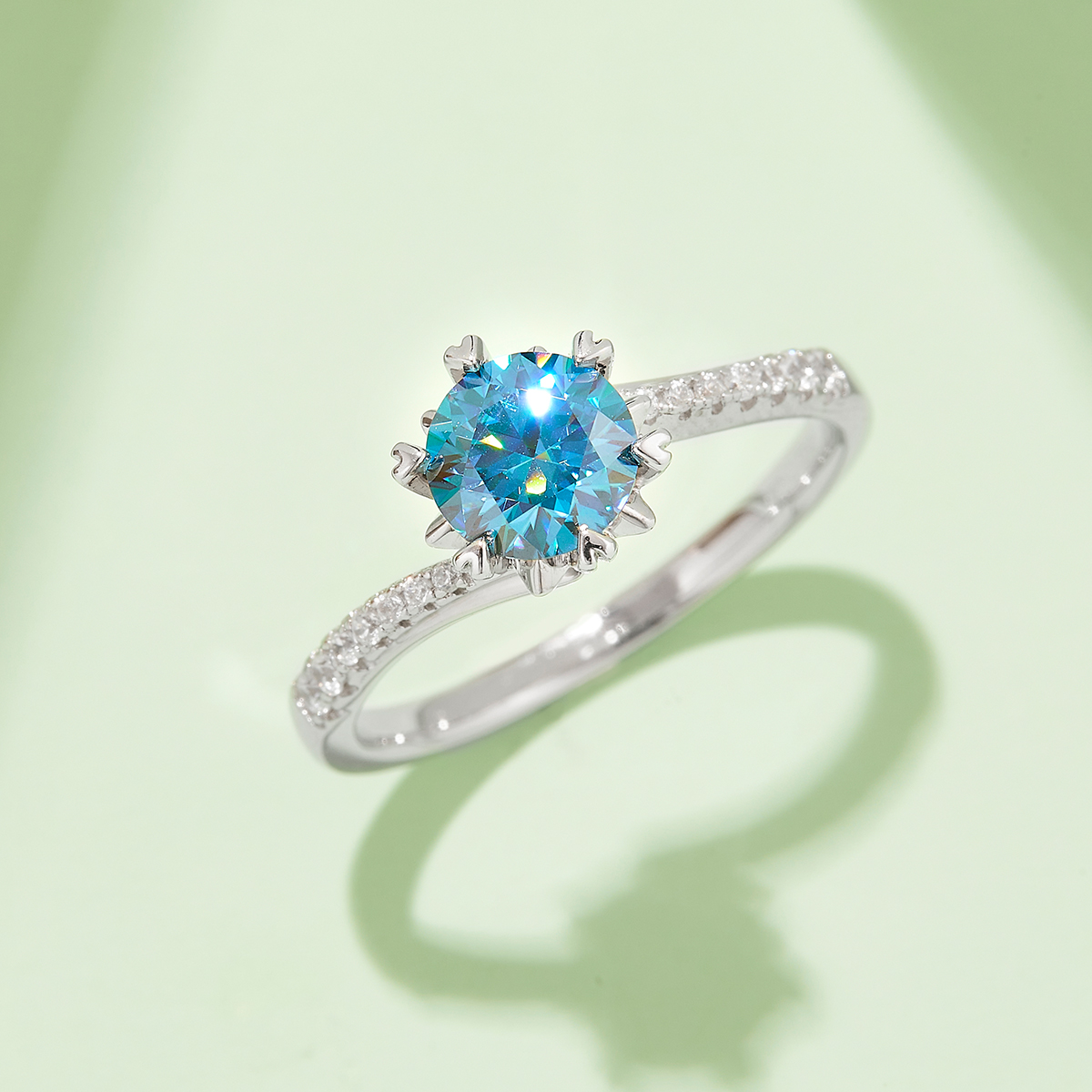 Twisted arm micro-set snowflake S925 silver plated white gold moissanite diamond women's ring 1 carat grade D