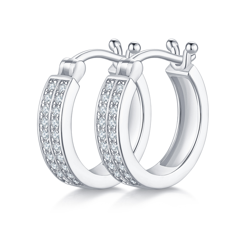 Double rows of half earrings S925 silver moissan diamond criolite grade D 0.24CT K012A