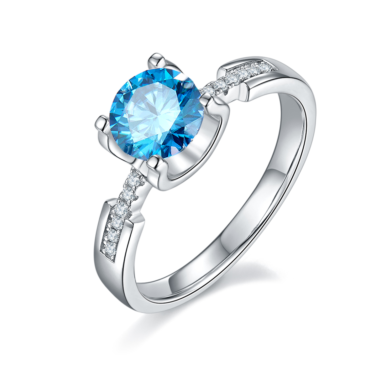 Straight arm micro-set cow head small waist S925 silver plated white gold moissanite diamond women's ring 1 carat D grade