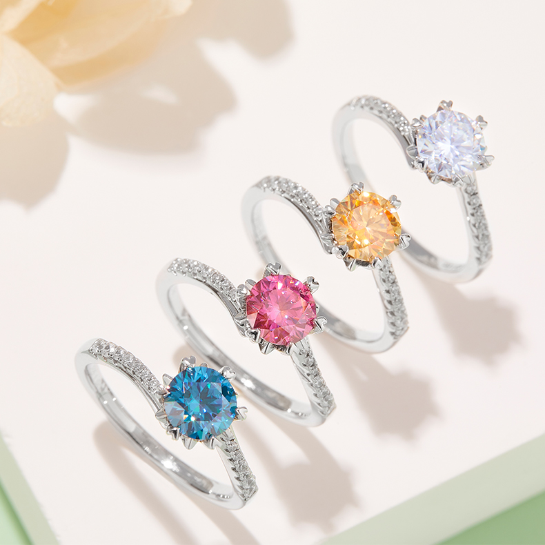 Twisted arm micro-set snowflake S925 silver plated white gold moissanite diamond women's ring 1 carat grade D