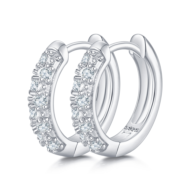 Double Row Half Earrings S925 Silver Moissan Diamond Ct Grade D 0.27CT K009A