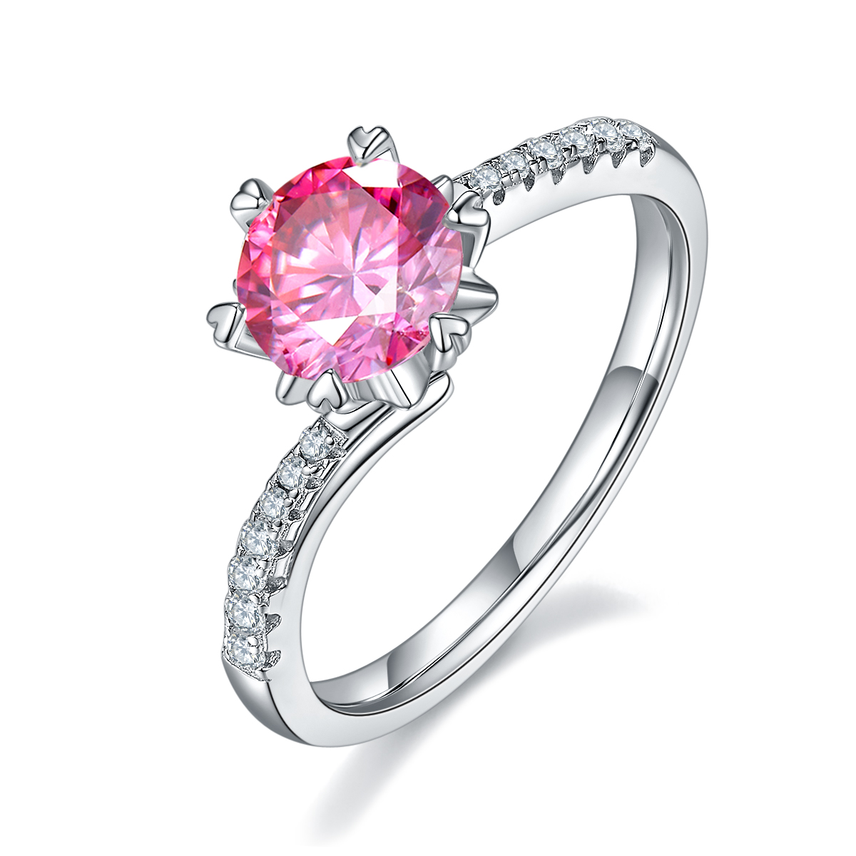 Twisted arm micro-set snowflake S925 silver plated white gold moissanite diamond women's ring 1 carat grade D