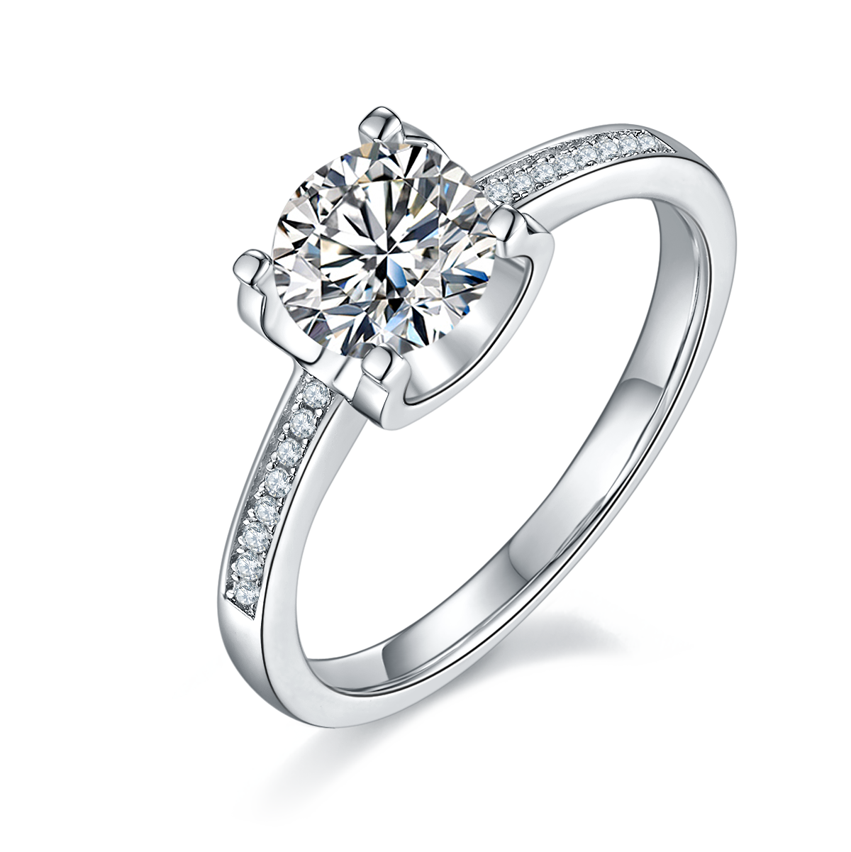 Straight Arm Micropavé Bullhead S925 Silver Plated White Gold Moissan Diamond Women's Ring 1 Carat Grade D