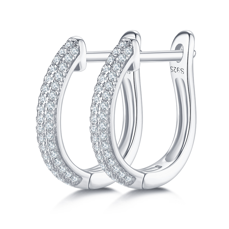 Triple Row to Half Earrings S925 Silver Moissan Diamonds Cretonite Grade D 0.3CT K006A