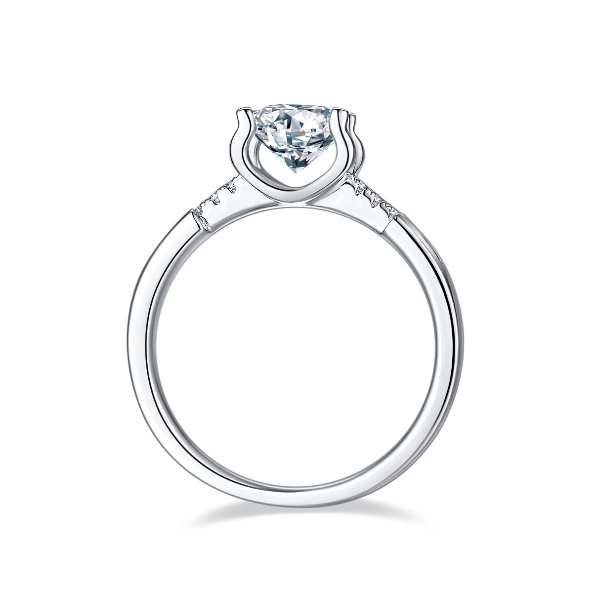 Straight arm micro-set cow head small waist S925 silver plated white gold moissanite diamond women's ring 1 carat D grade