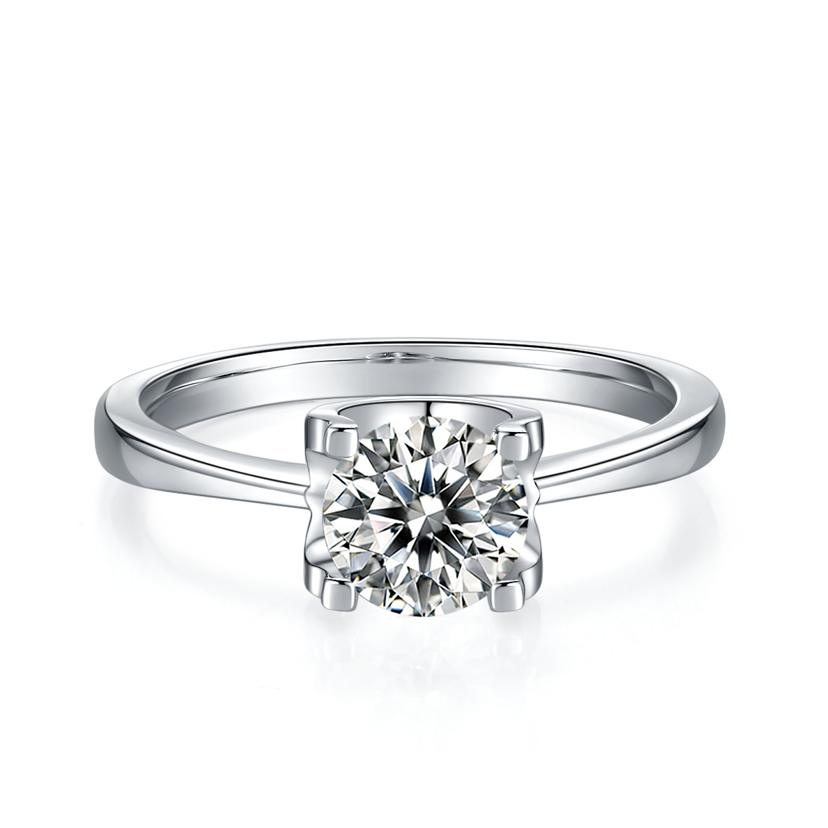 Straight Arm Classic Bullhead S925 Silver Plated White Gold Moissan Diamond Women's Ring 1 Carat D