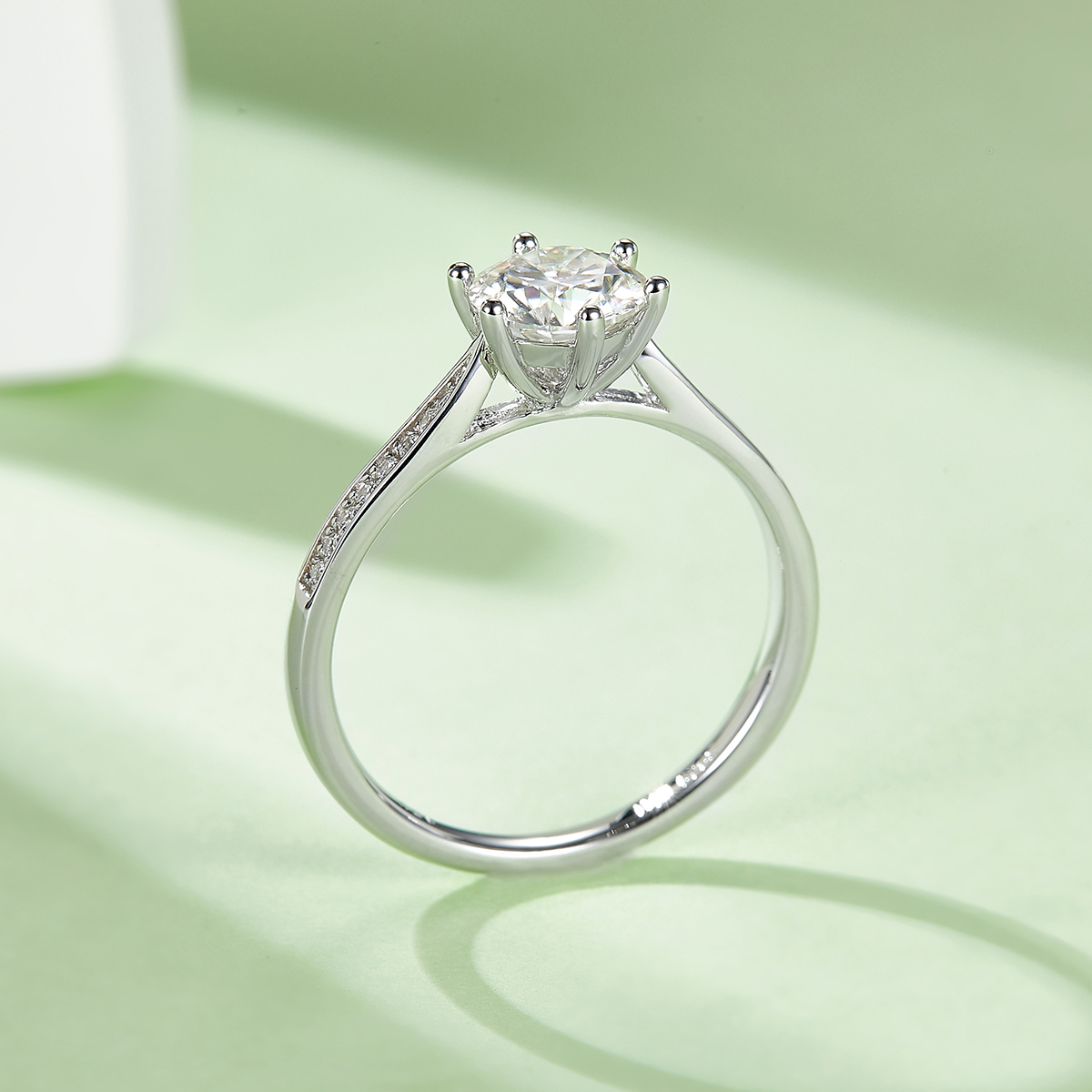 Straight Arm Microset Six Prong S925 White Gold Plated Moissanite Women's Ring 1 ct.