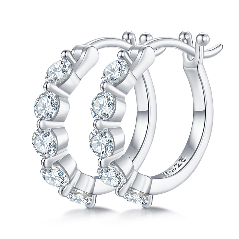 Single row of half earrings S925 silver moissanite diamonds D grade 1CT K002A