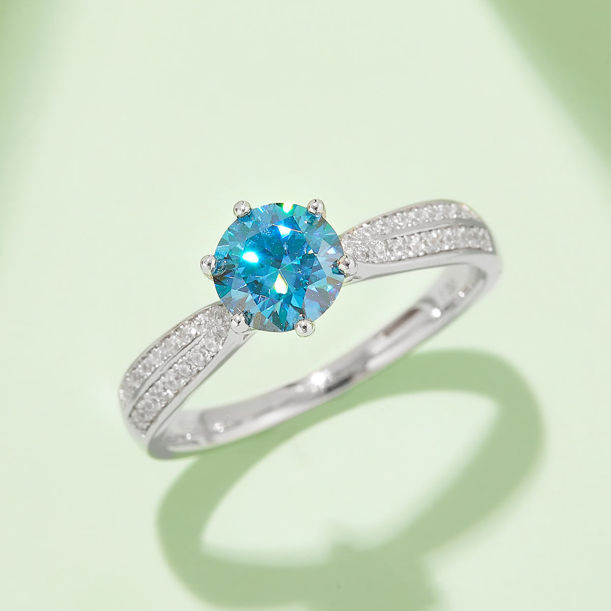 Straight arm micro-set starlight queen S925 silver plated white gold moissanite diamond women's ring 1 carat grade D