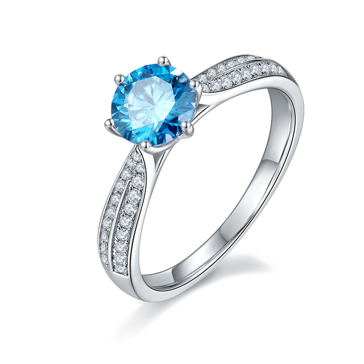 Straight arm micro-set starlight queen S925 silver plated white gold moissanite diamond women's ring 1 carat grade D