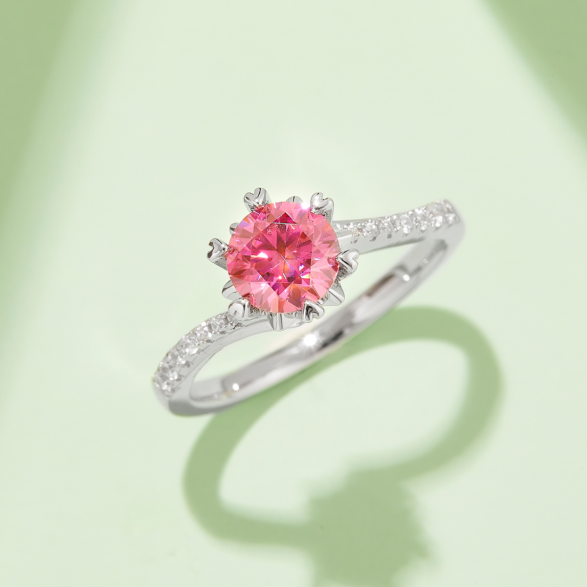 Twisted arm micro-set snowflake S925 silver plated white gold moissanite diamond women's ring 1 carat grade D