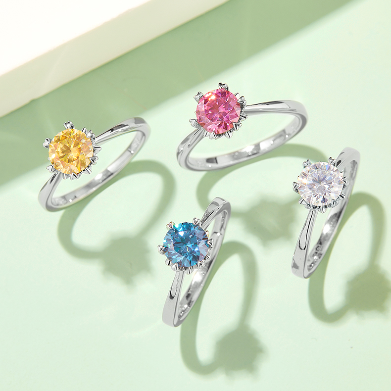 Straight Arm Classic Snowflake S925 Silver Plated White Gold Moissan Diamond Women's Ring 1 Ct D