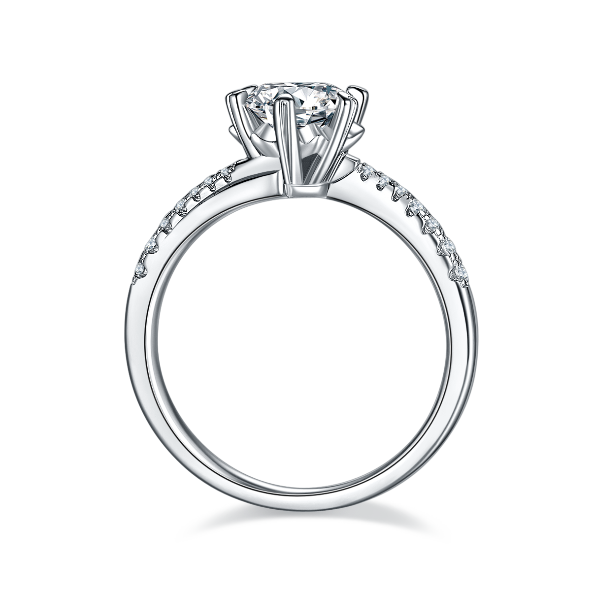 Twisted arm micro-set snowflake S925 silver plated white gold moissanite diamond women's ring 1 carat grade D