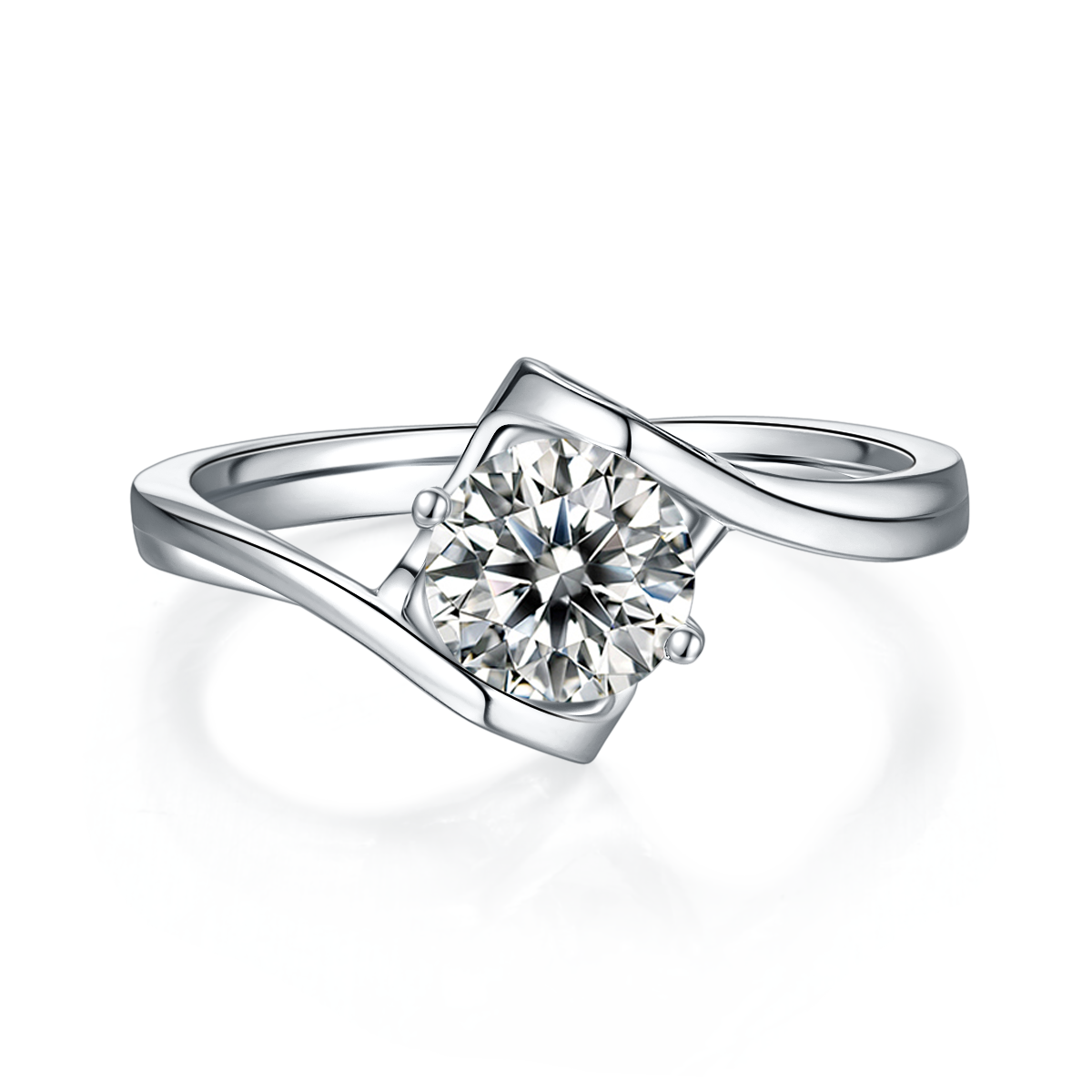 Twisted Arm Classic Angel's Kiss S925 Silver Plated White Gold Moissan Diamond Women's Ring 1 Carat Grade D
