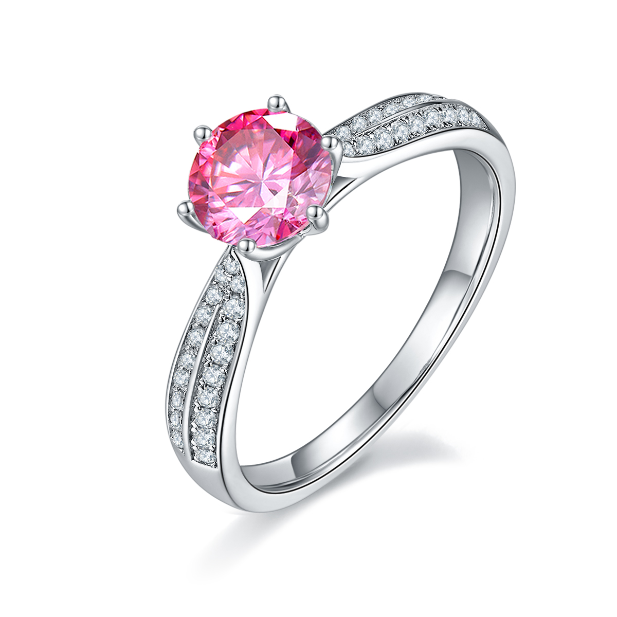 Straight arm micro-set starlight queen S925 silver plated white gold moissanite diamond women's ring 1 carat grade D