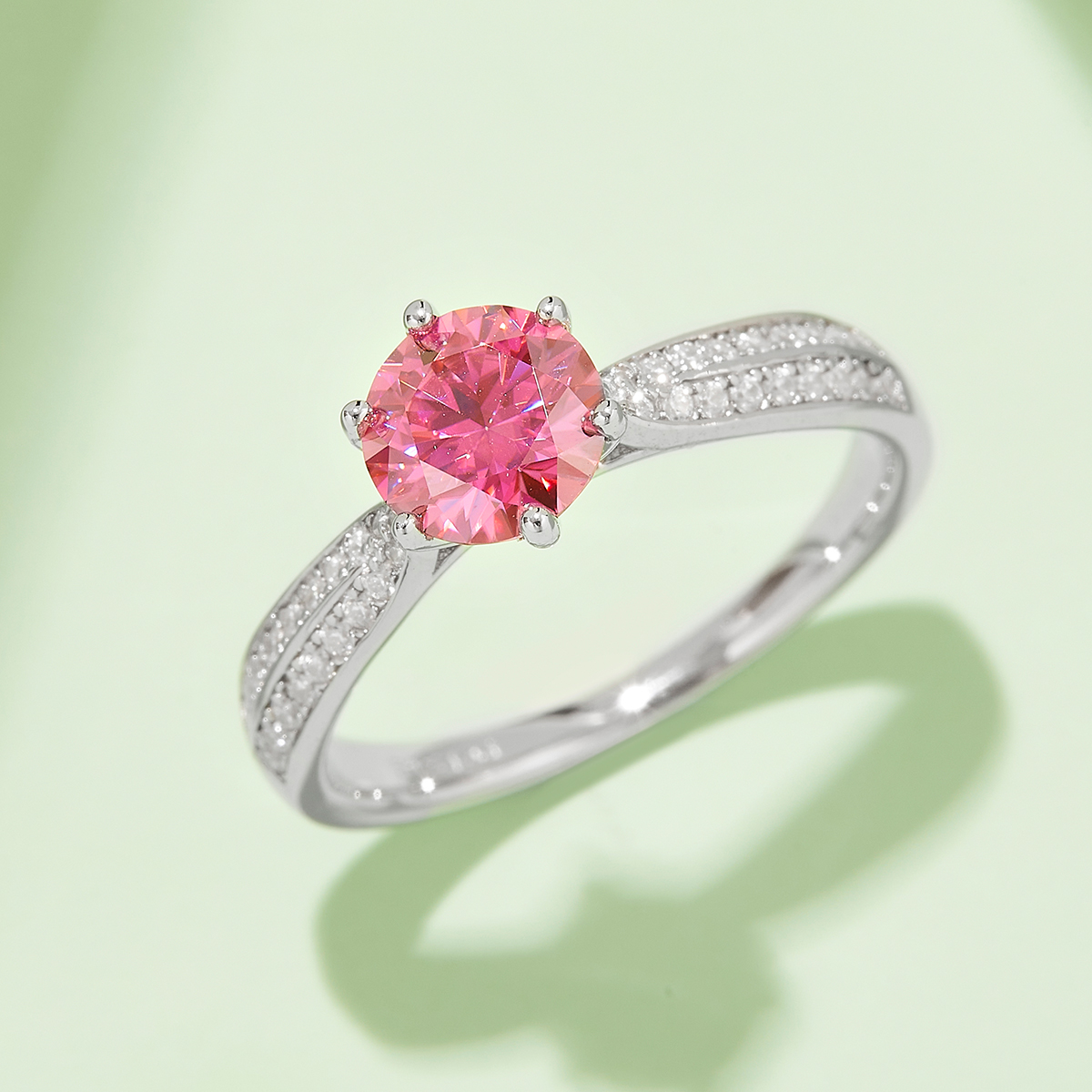 Straight arm micro-set starlight queen S925 silver plated white gold moissanite diamond women's ring 1 carat grade D