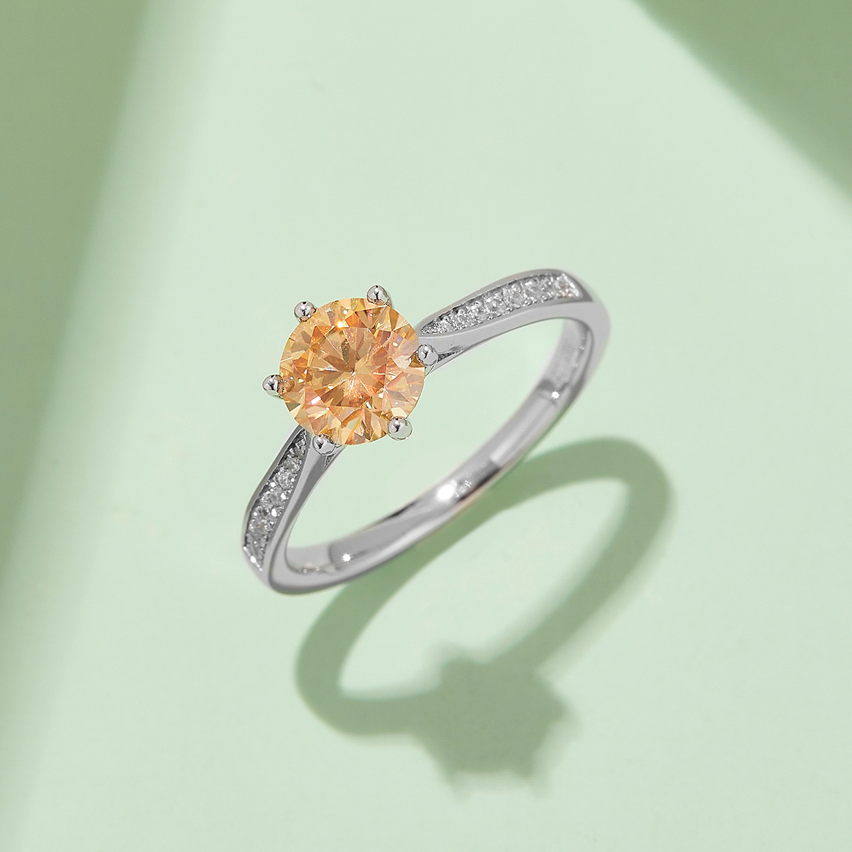 Straight Arm Microset Six Prong S925 White Gold Plated Moissanite Women's Ring 1 ct.