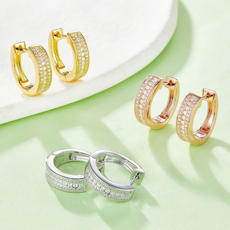 Triple Row to Half Earrings S925 Silver Moissan Diamonds Criolite Grade D 0.37CT     K008A