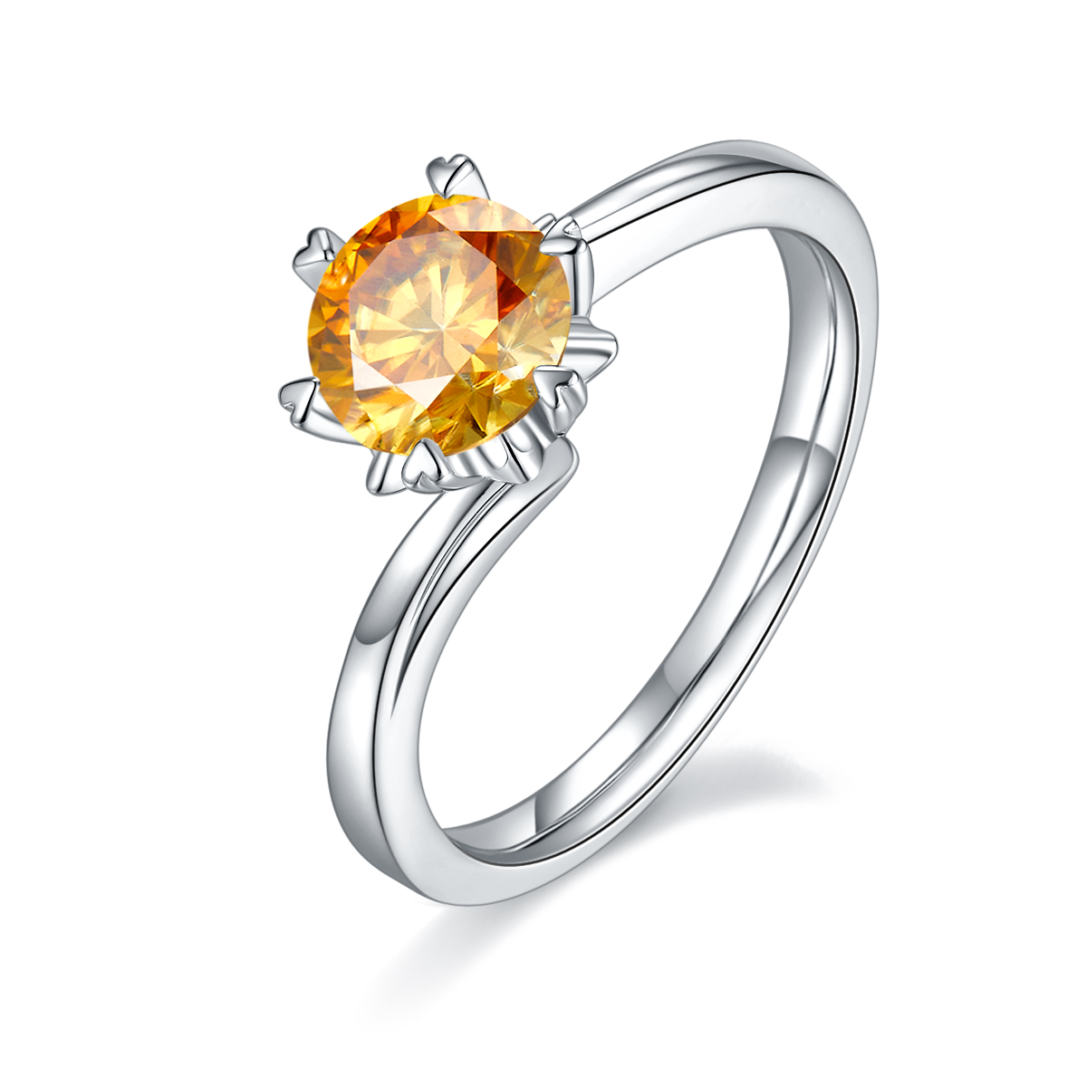 Twisted Arm Classic Snowflake S925 Silver Plated White Gold Moissan Diamond Women's Ring 1 Ct D