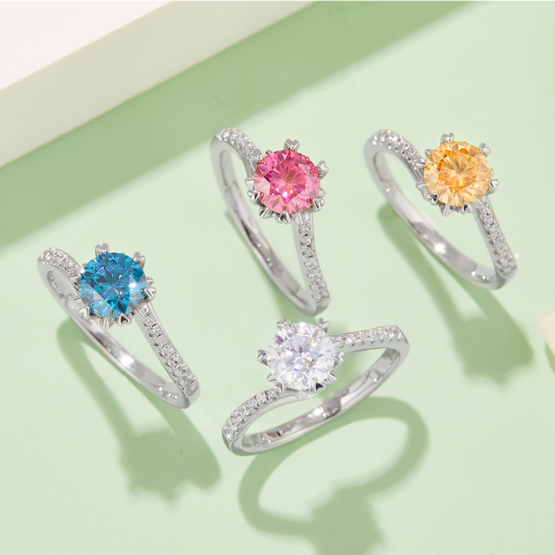 Twisted arm micro-set snowflake S925 silver plated white gold moissanite diamond women's ring 1 carat grade D