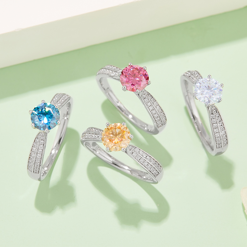 Straight arm micro-set starlight queen S925 silver plated white gold moissanite diamond women's ring 1 carat grade D