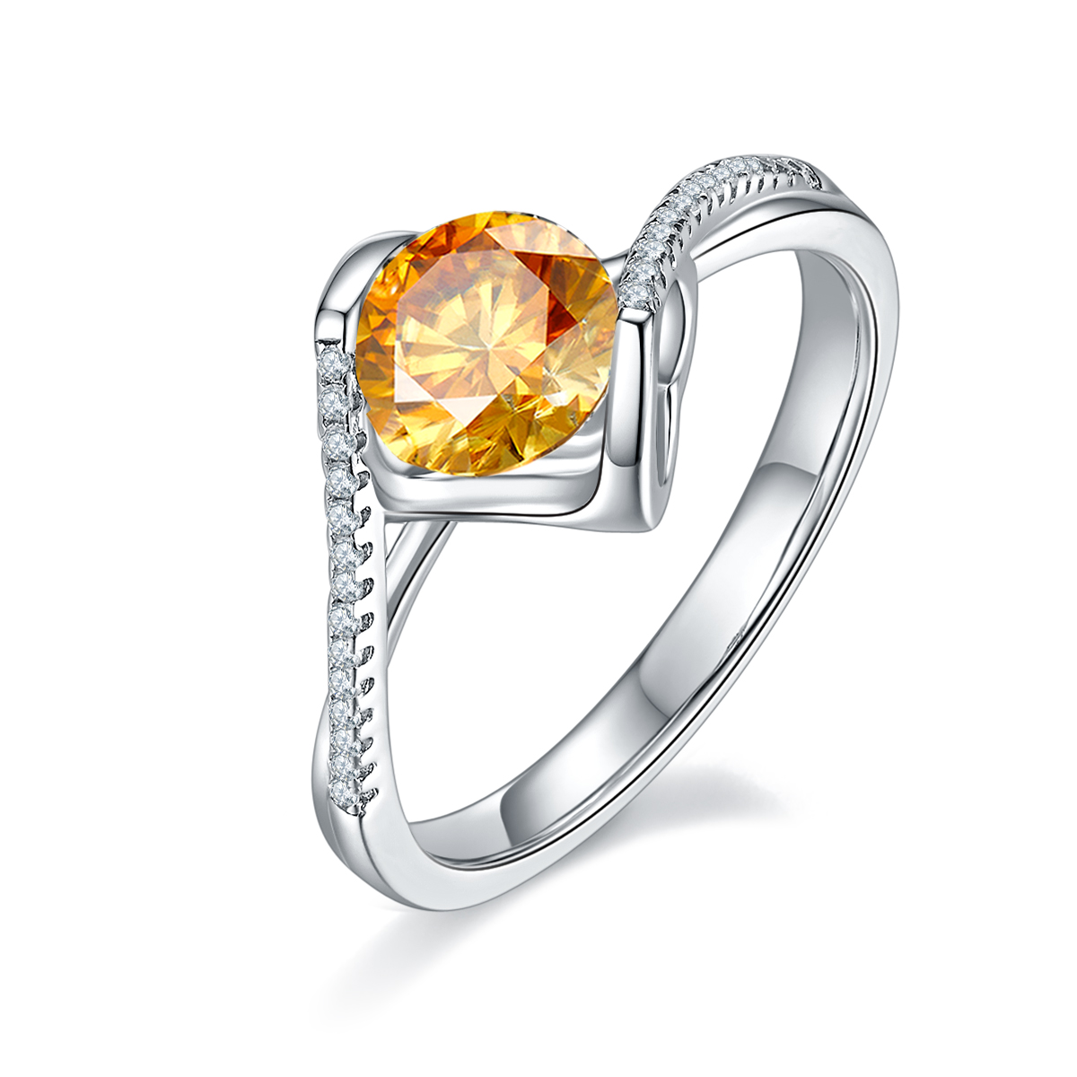 Twisted Arm Micropavé Angel's Kiss S925 Silver Plated White Gold Moissan Diamond Women's Ring 1 Carat Grade D