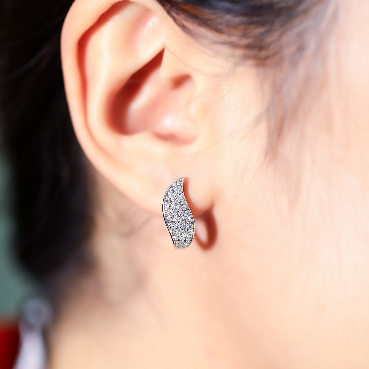 Four rows of half earrings S925 Silver Moissan Diamond Ct Grade D 0.5CT      K11A