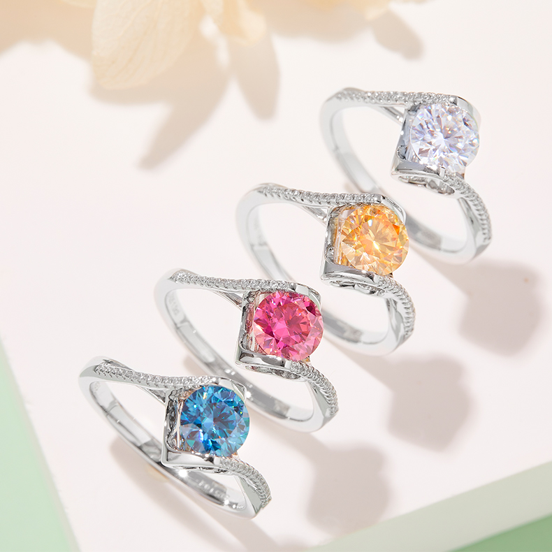 Twisted Arm Micropavé Angel's Kiss S925 Silver Plated White Gold Moissan Diamond Women's Ring 1 Carat Grade D