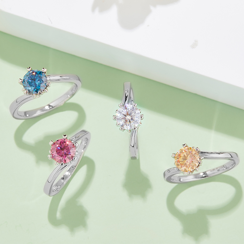 Twisted Arm Classic Snowflake S925 Silver Plated White Gold Moissan Diamond Women's Ring 1 Ct D