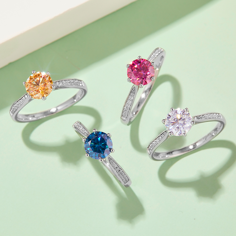 Straight Arm Microset Six Prong S925 White Gold Plated Moissanite Women's Ring 1 ct.